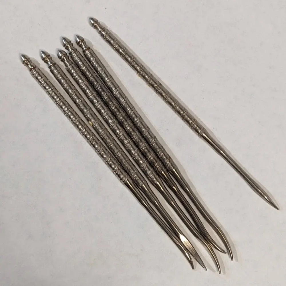 Vintage HMQ Nutcracker and Pick Set 8 Piece Silver Tone Textured Metal Tools